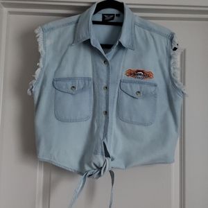 Vintage American Biker STURGIS 2003 Denim Crop Top